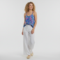 Lynn's Closet Boutique model wearing a Lilly Pulitzer silk tank top with a blue and pink No Prob Llama print