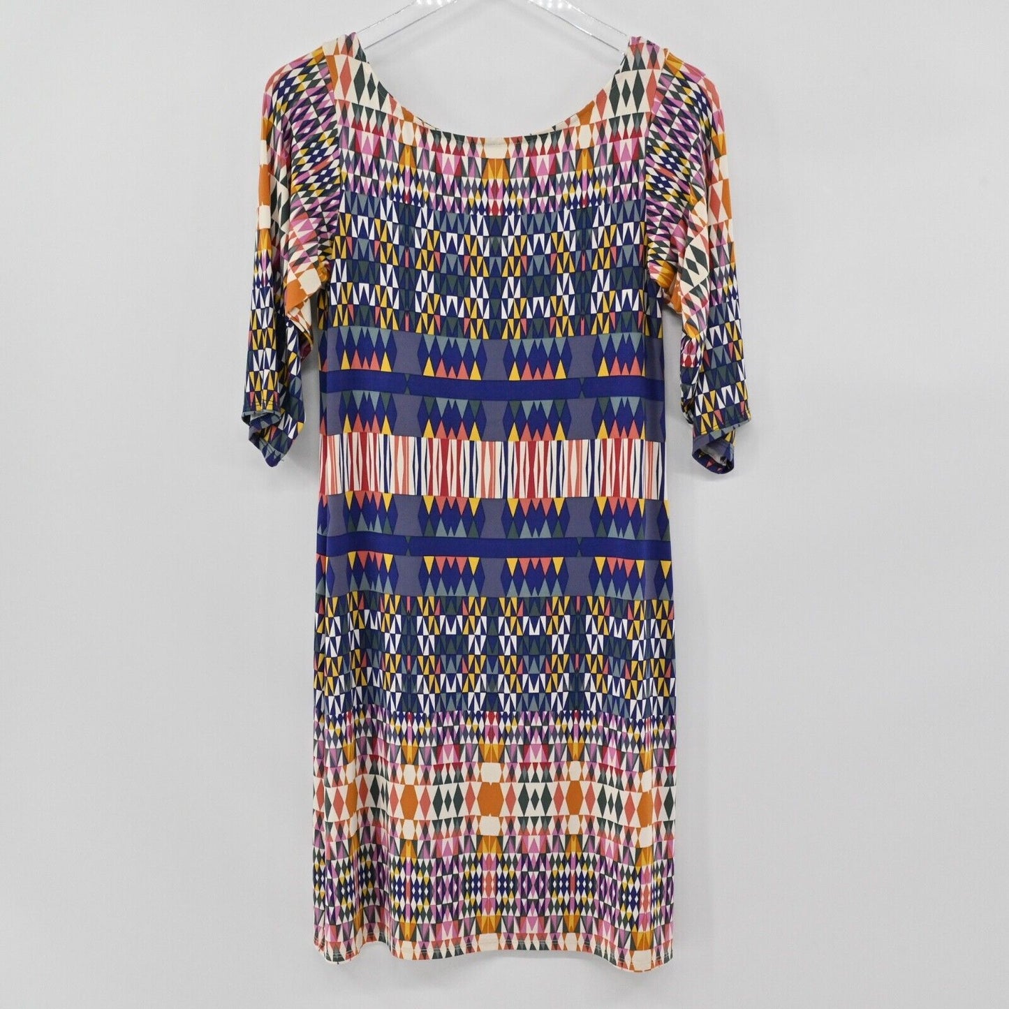 LEOTA Dress Womens Size XS Geometric Print Belted Scoop Neck 3/4 Sleeve Boho USA