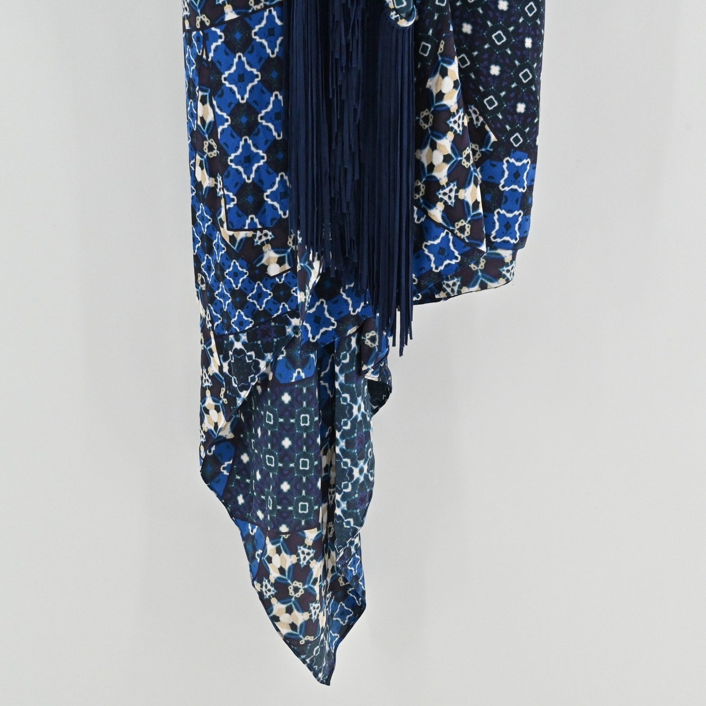 BCBGMAXAZRIA Enid Silk Dress Size 12 Pacific Blue Strapless Fringe Asymmetrical