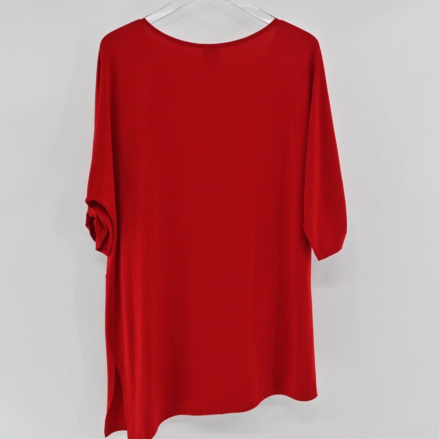 CLARA SUNWOO Dress Womens Size L Red Boat Neck Roll Tab Sleeve Asymmetric Shift