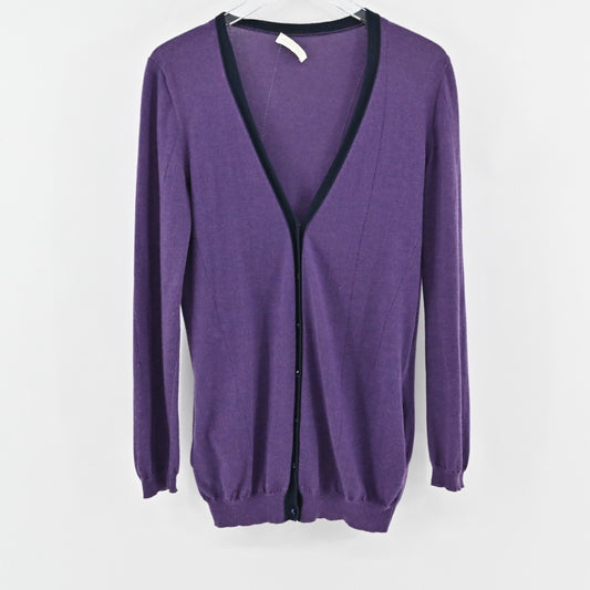 NINA RICCI Sweater Womens Size M Cashmere Blend Purple VNeck Knit Cardigan