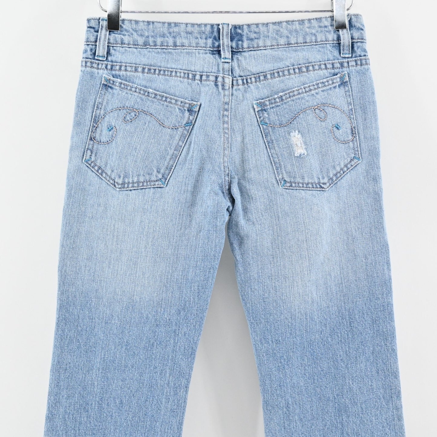 Vtg Embroidered Jeans Sz 5 Low Rise Flare Distressed Y2k Floral Paisley Festival