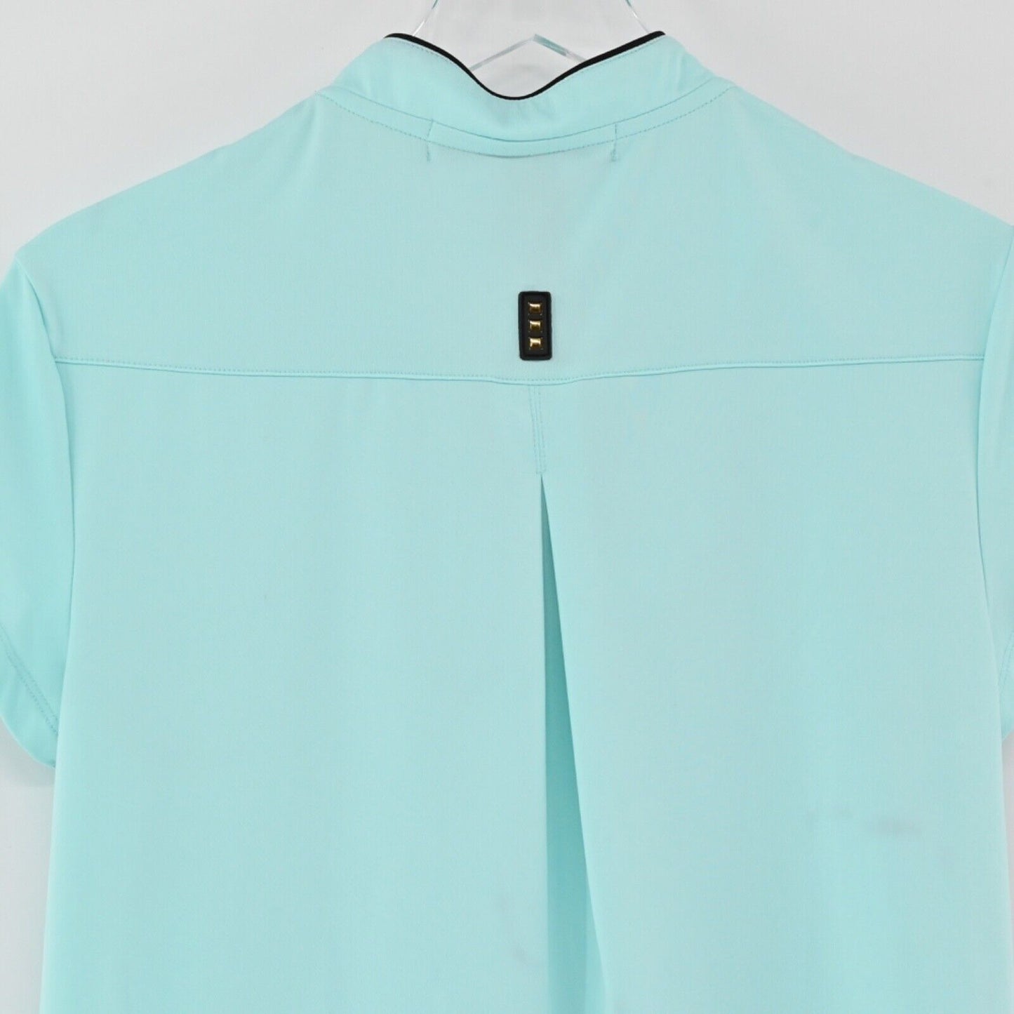 JAMIE SADOCK Top Womens Sz M Blue Mandarin Collar Frog Toggle Short Sleeve Golf