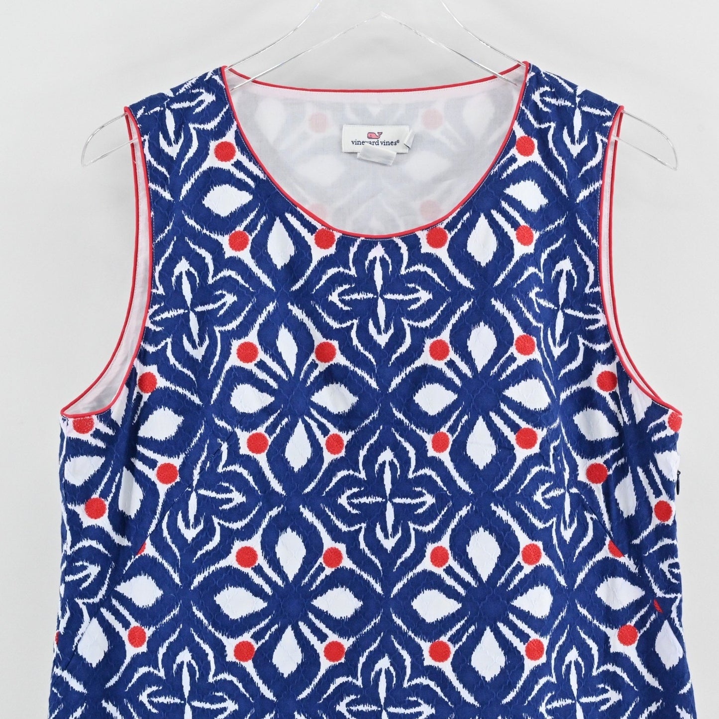 Vineyard Vines Whale Tail Tile Dress Size 14 Sleeveless Blue Red Floral Ikat