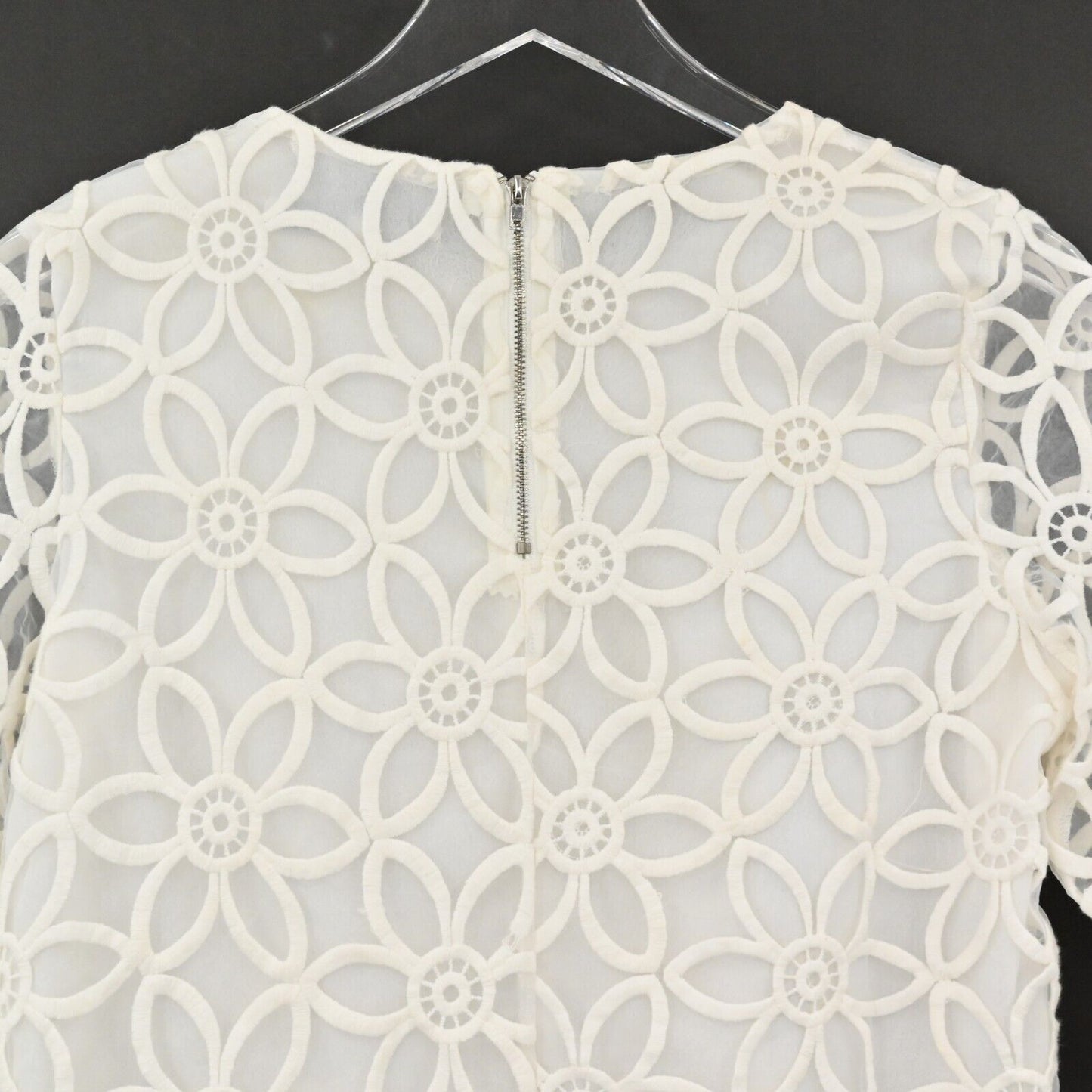 ENGLISH FACTORY Top Womens Size S Sheer Sleeve Flower Print Cropped Blouse White