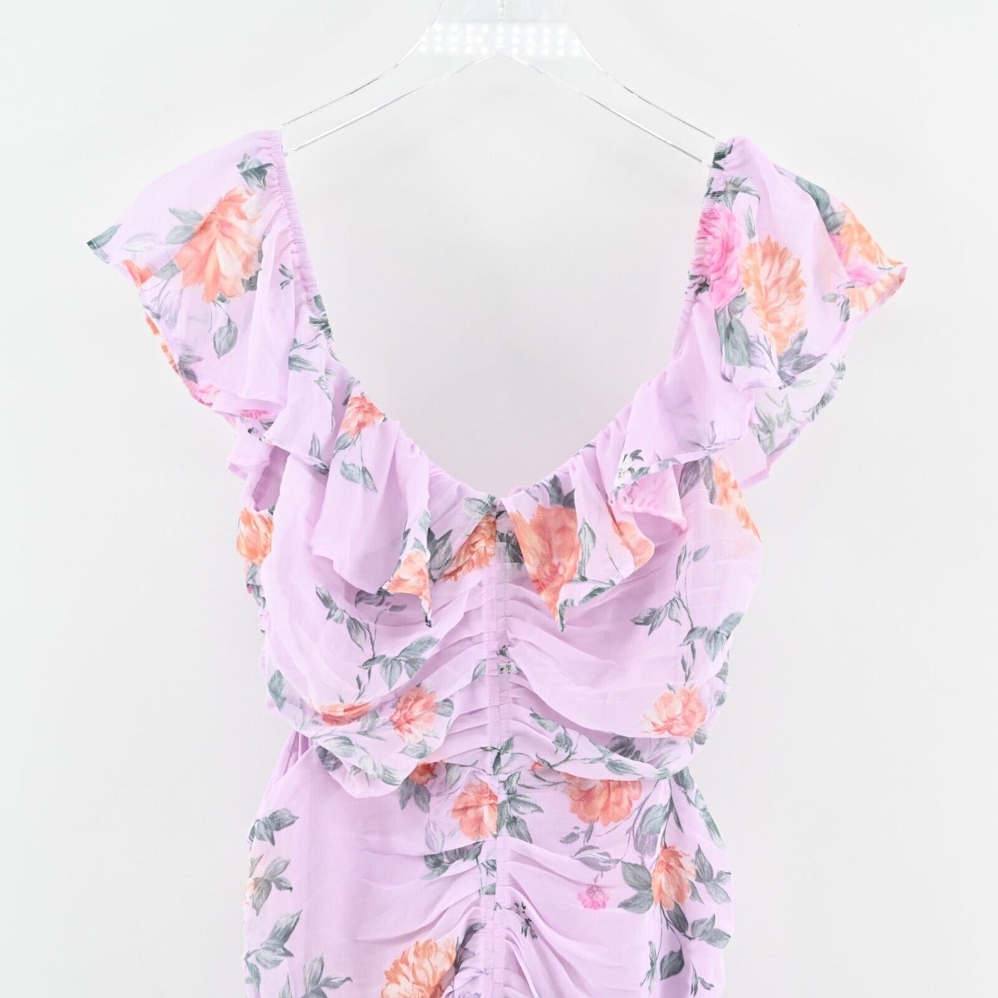 ASTR Dress Size M Devereaux Midi Cut Out Side Draped Pink Multi Floral Lavender