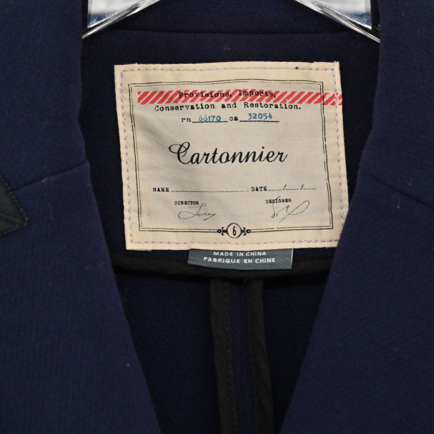 ANTHROPOLOGIE Jacket Womens Size 6 Cartonnier Navy Black Trim Pocket Long Sleeve