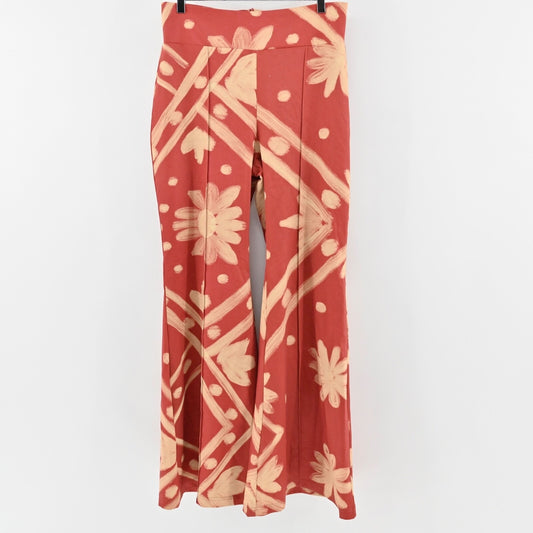FELIPE DE LA PAVA Womens Flare Pants Sz L Coral Floral High Rise Retro Boho 70s