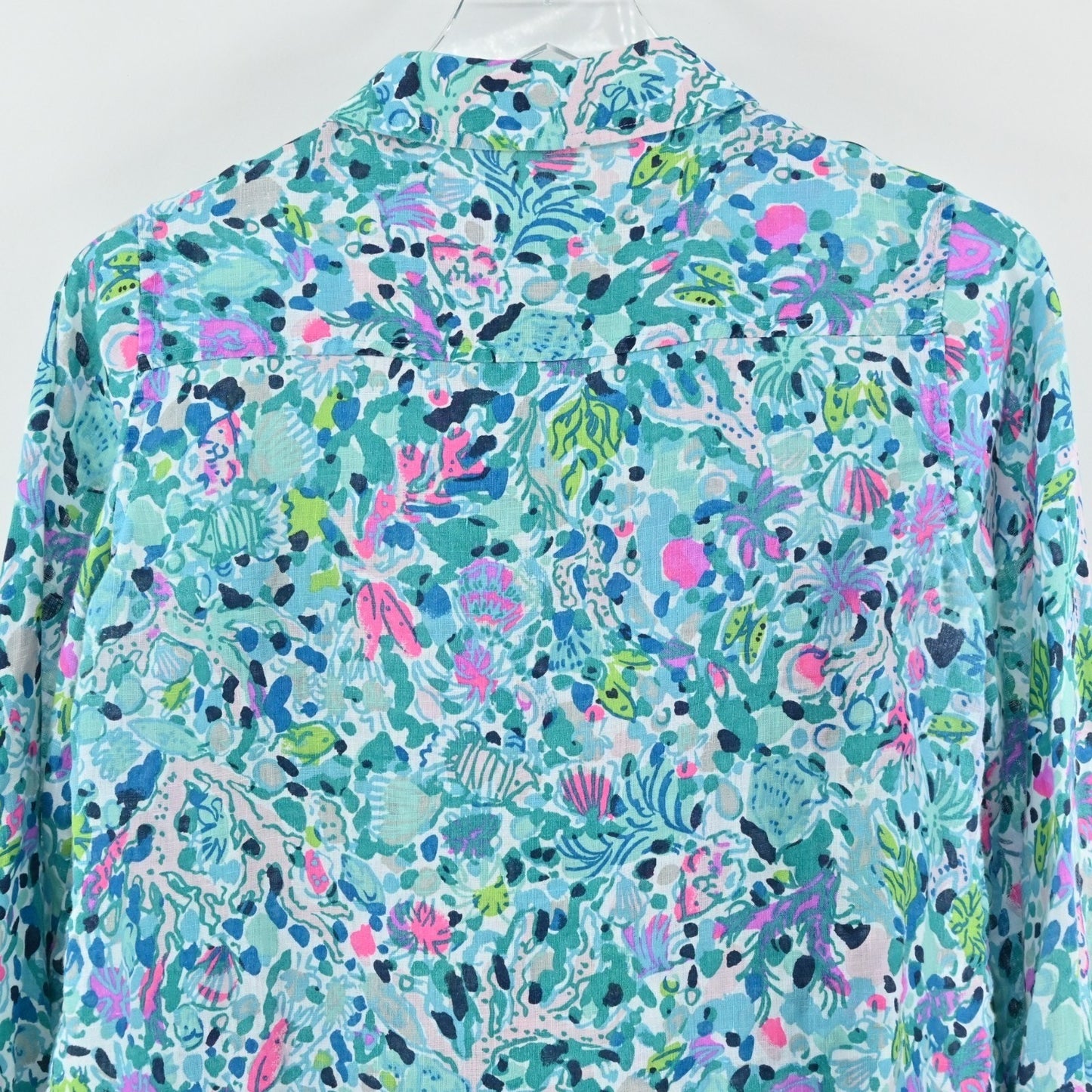 Lilly Pulitzer Sea View Linen Button Down Top Size XS Multi Dive Bar Button Blue