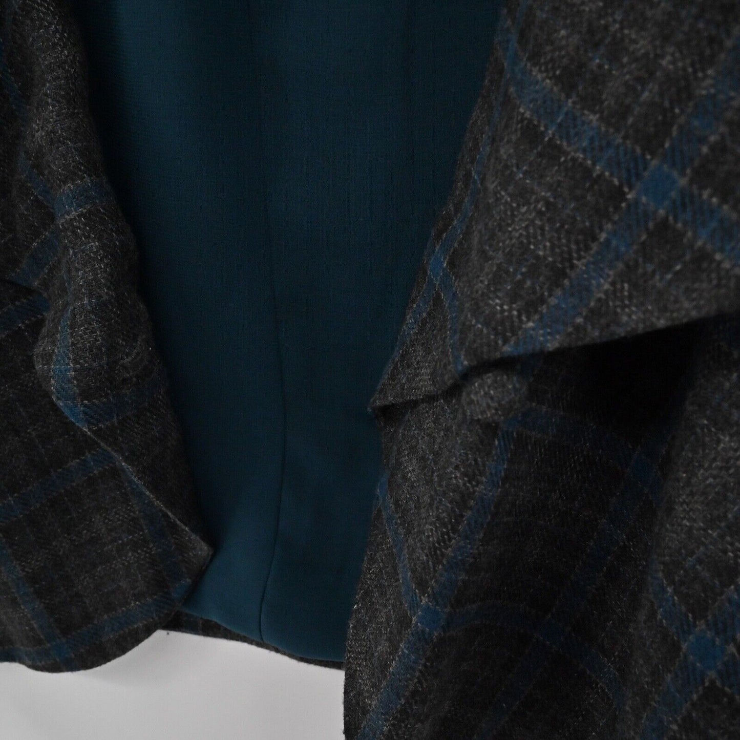 CABI Jacket Womens Size 12 Gray Blue Court Plaid Tweed Capelet Style Crop Retro