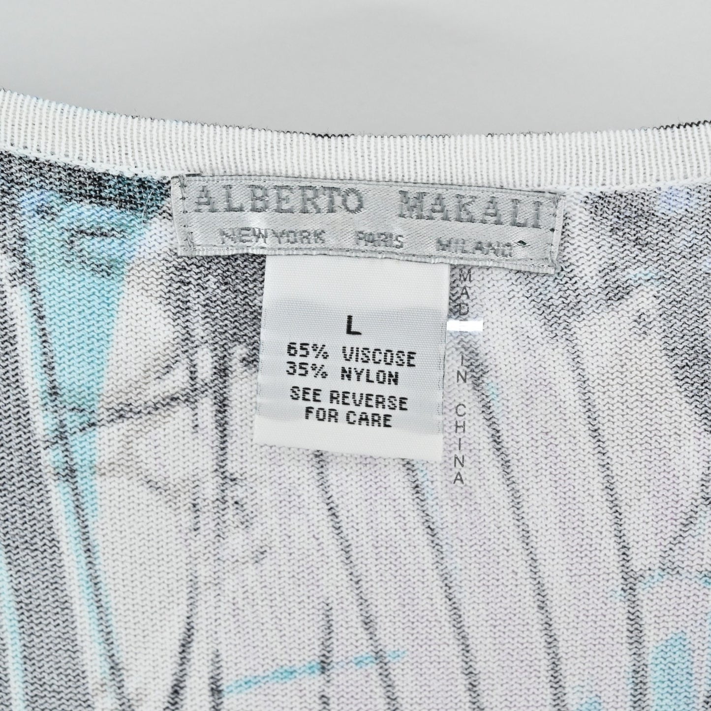 Alberto Makali Womens Ruffle Sequin Sweater Size L Blue Floral Art To Wear Bold