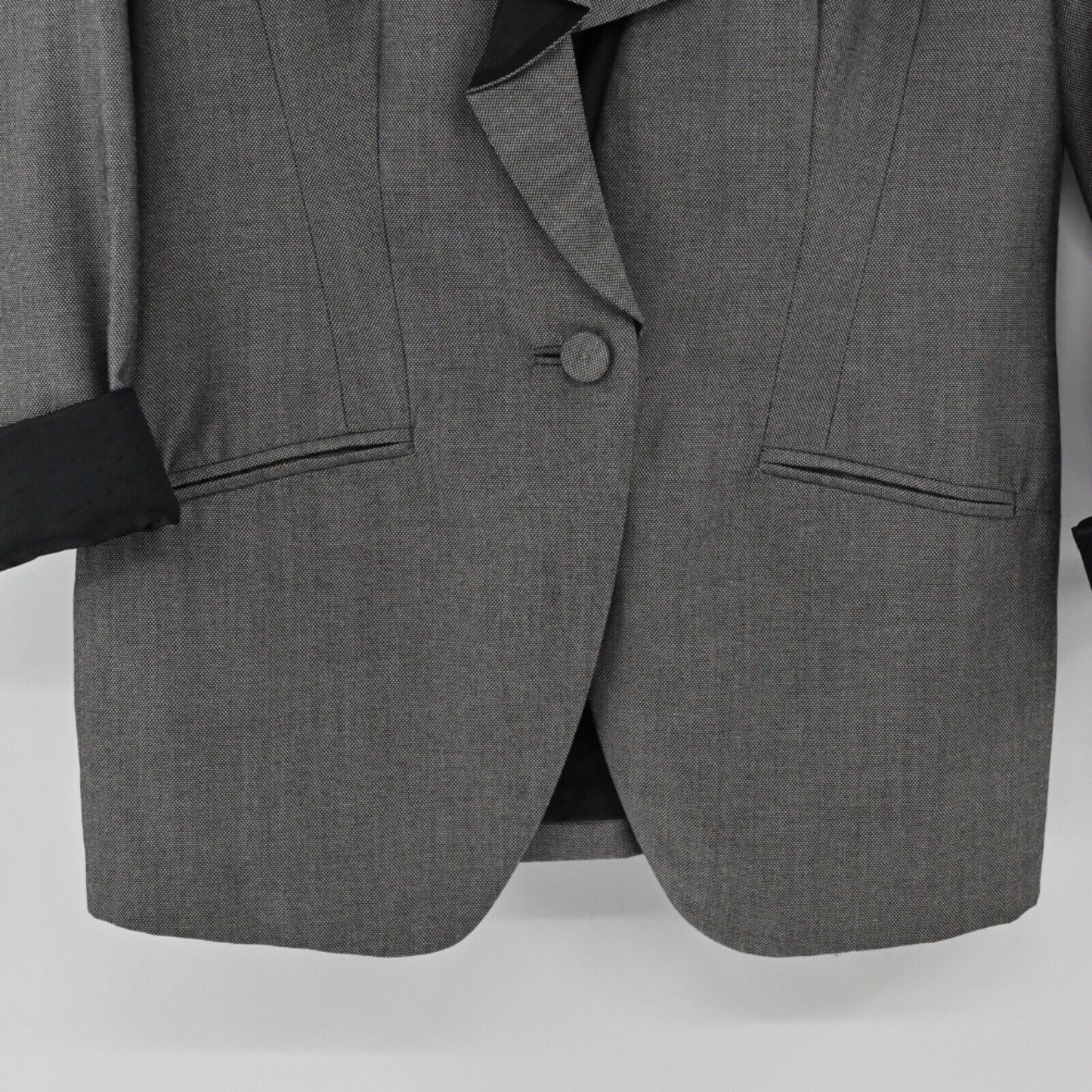 WHBM Blazer Womens Sz M Gray Black Ruffle Front Flip Cuff Retro Office Career