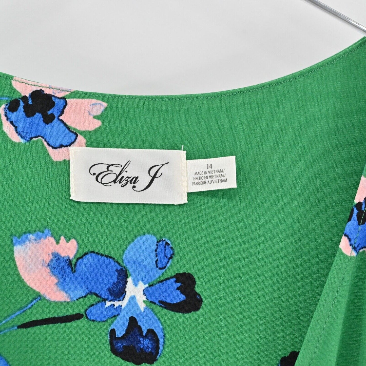 ELIZA J Dress Size 14 Green Floral V Neck Long Sleeve Tie Belt Faux Wrap Midi