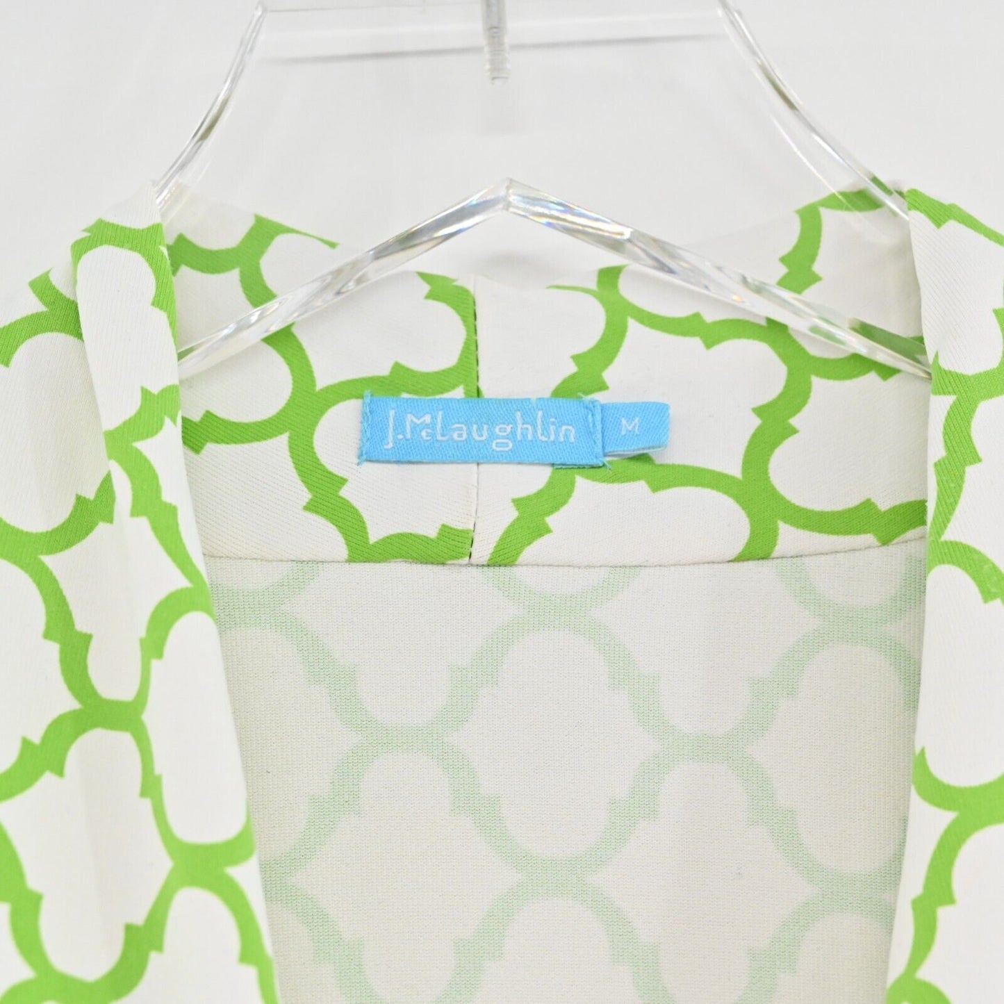 J MCLAUGHLIN Dress Size M Catalina Cloth Green White Faux Wrap Trellis Print