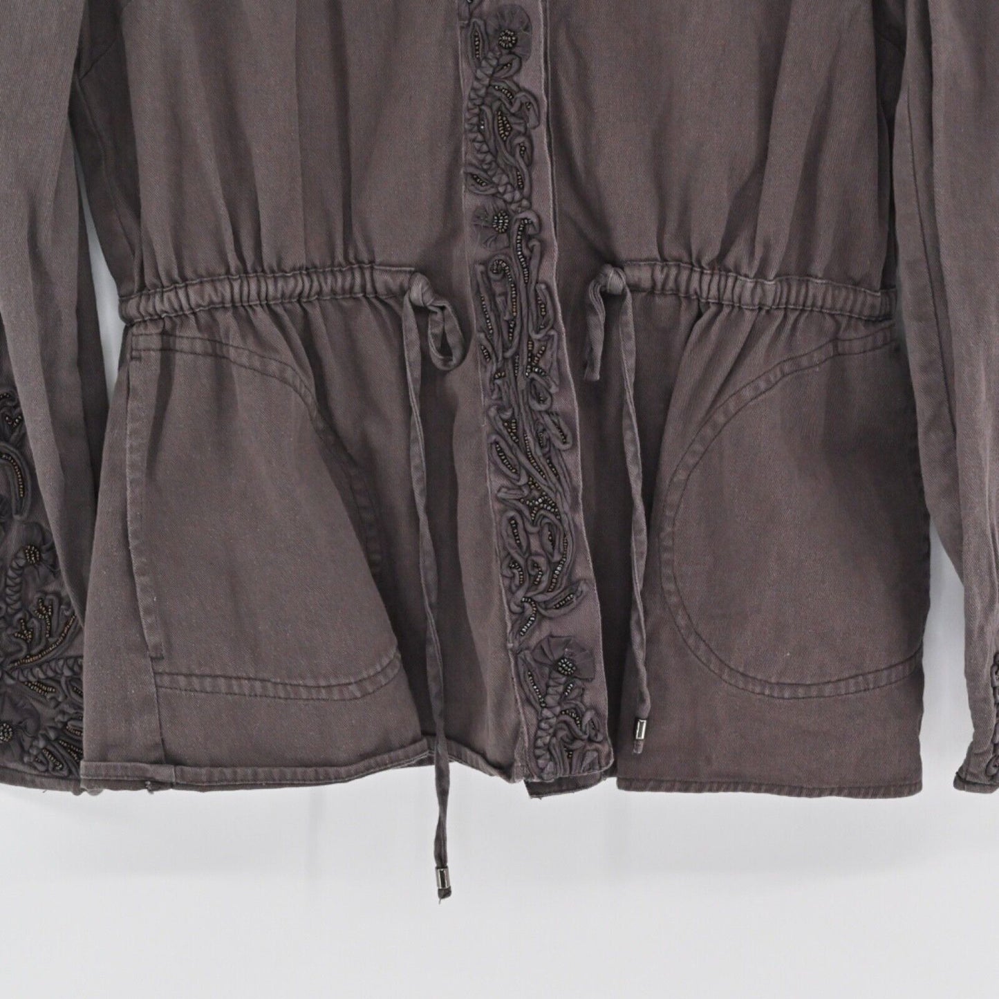 LOVE SAM by ANTHROPOLOGIE Jacket Womens Sz XS Travis Military Brown Embellished77252119