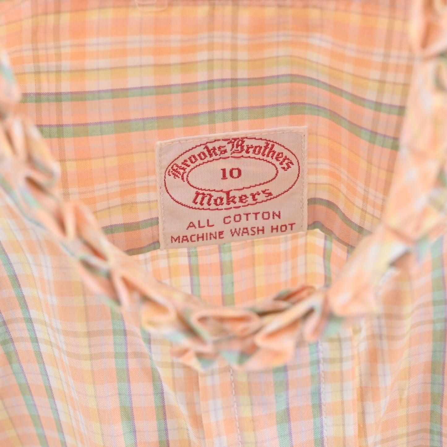 Vtg BROOKS BROTHERS Top Womens Size 10 Orange Cotton Plaid Ruffle Deadstock 70s