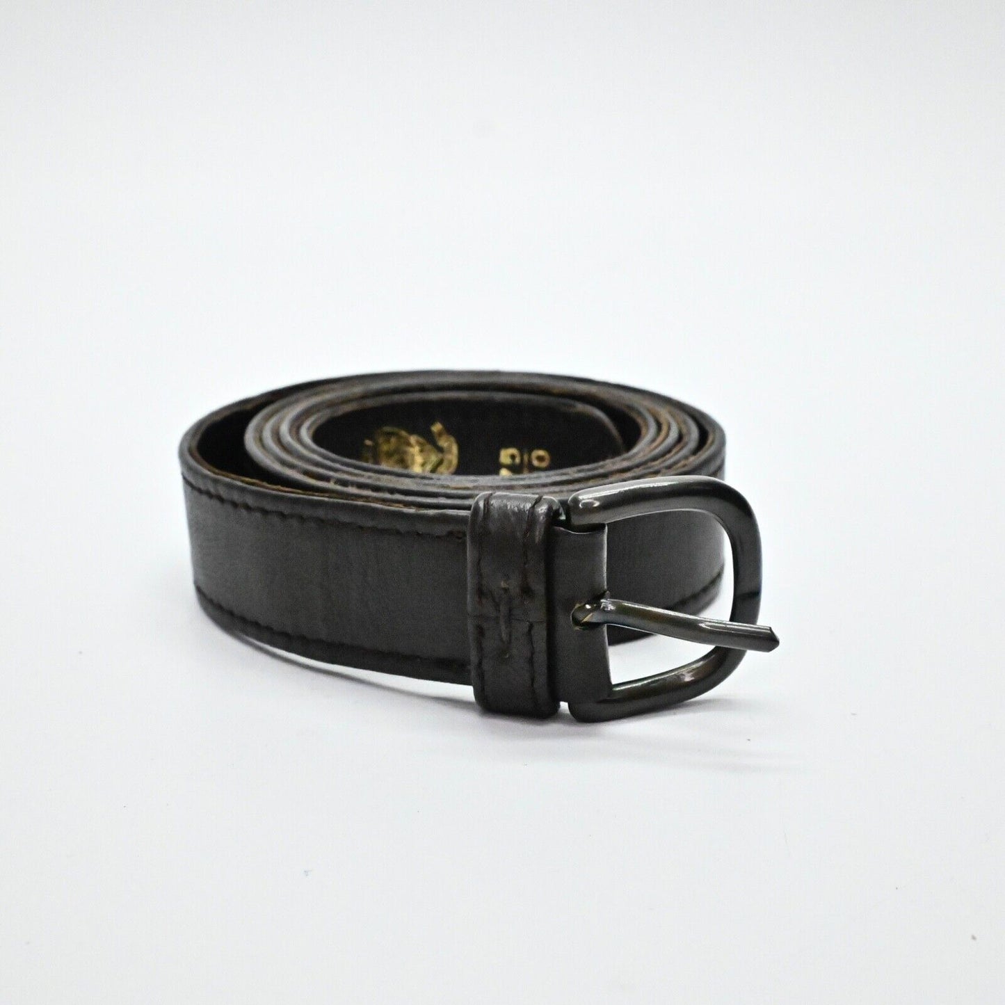 Vtg GUCCI Belt Womens Size 75/30 Brown Leather Gunmetal Buckle Stamped Logo 80s