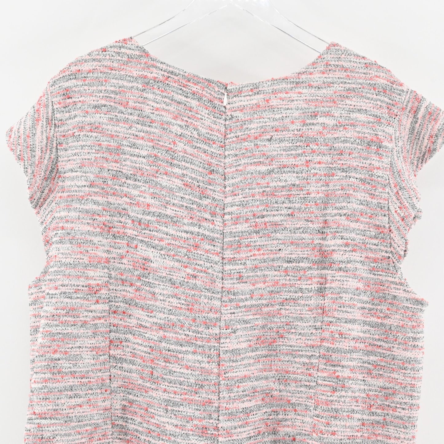 LOFT Dress Size 26 Pink White Textured Tweed Ruffle Sleeve Relaxed Shift NEW