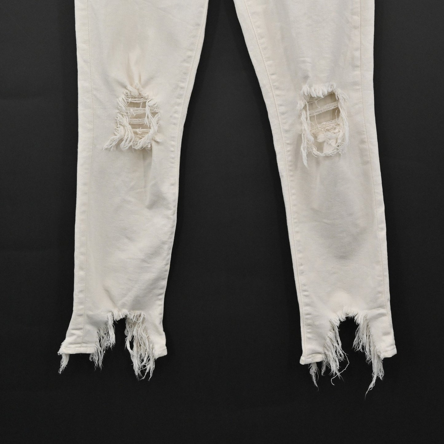 L'Agence Womens Distressed Jeans 27 Cream High Line Skinny Frayed Hem Ripped USA