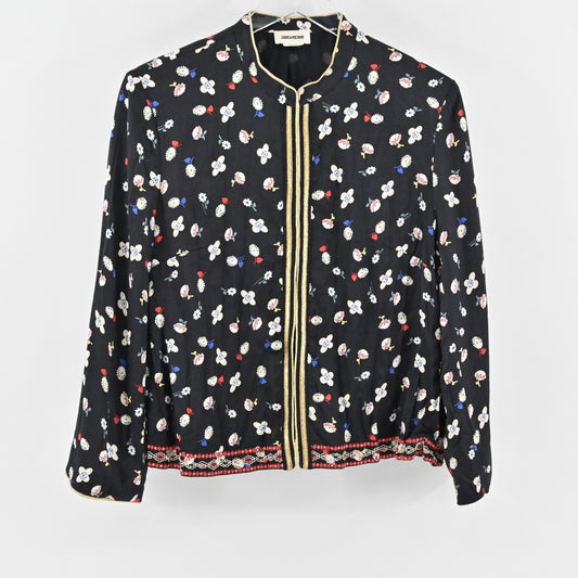 ZADIG VOLTAIRE Jacket Womens Size 40 Black Vendrix Floral Embroidered Retro Boho