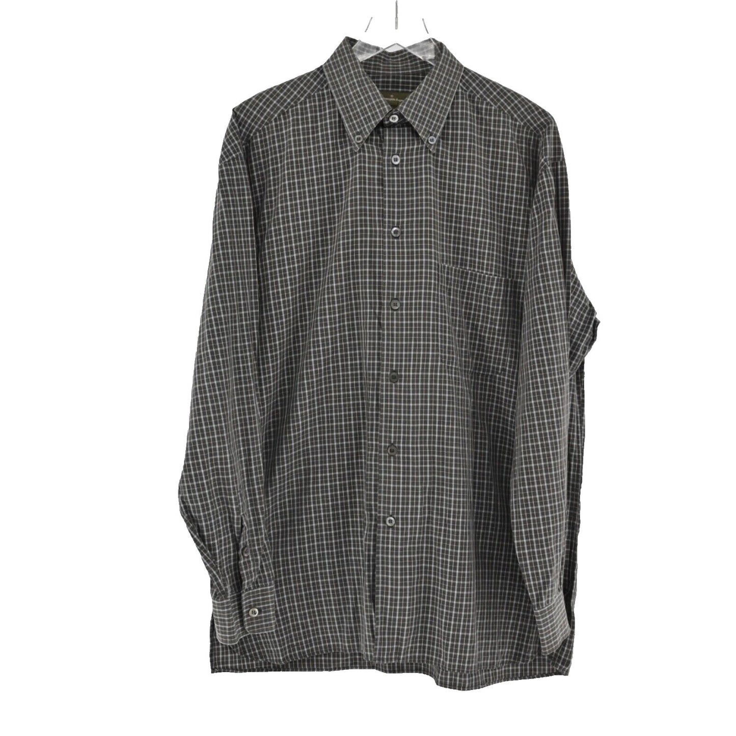 Vtg ERMENEGILDO ZEGNA Dress Shirt Mens Sz XL Black Plaid Button Down Cotton 90s