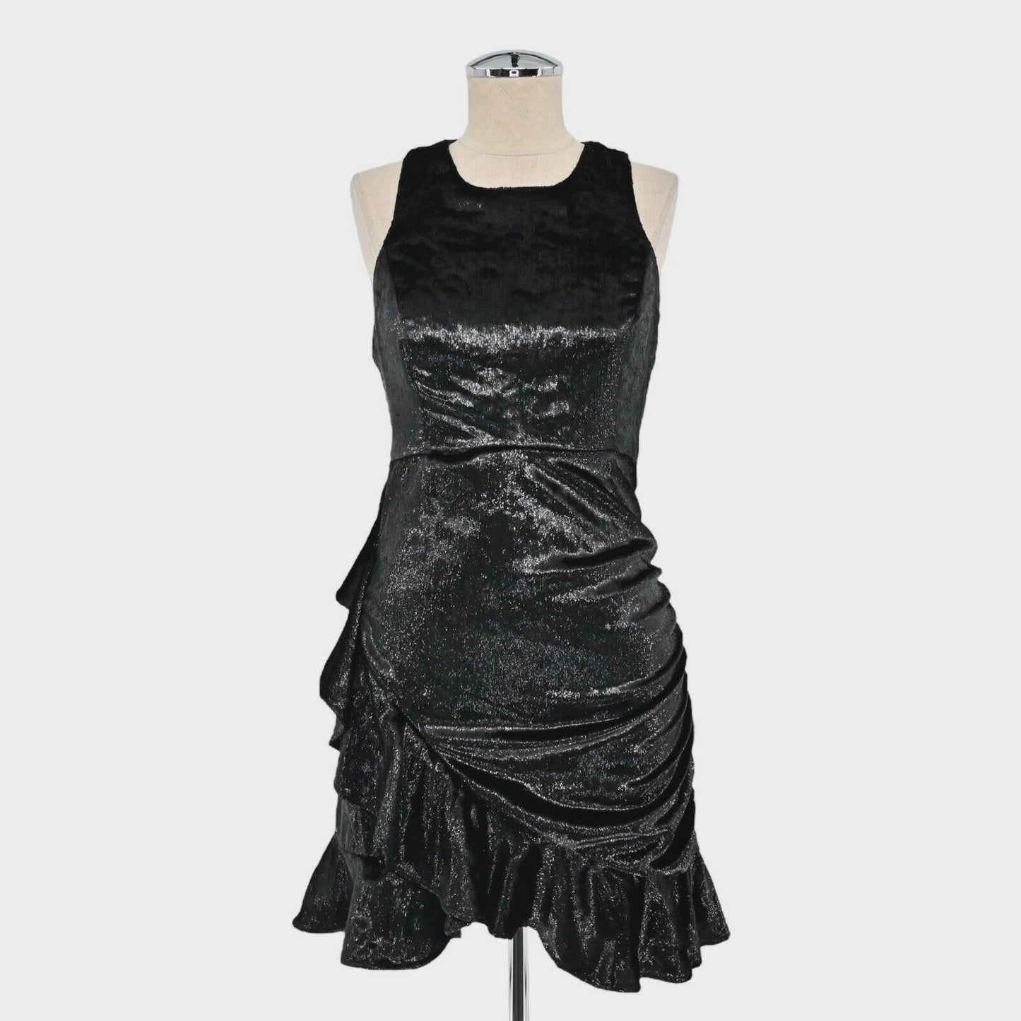 NBD Dress Size M Revolve Serenade Black Metallic Mini Ruffle Velvet Shimmer NEW