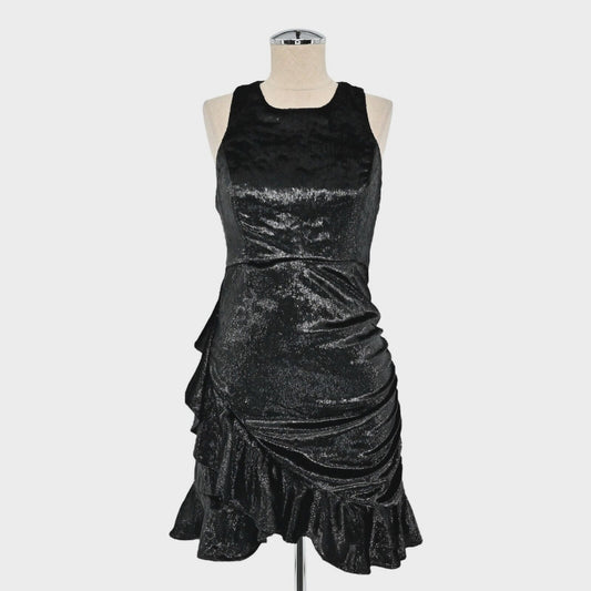 NBD Dress Size M Revolve Serenade Black Metallic Mini Ruffle Velvet Shimmer NEW