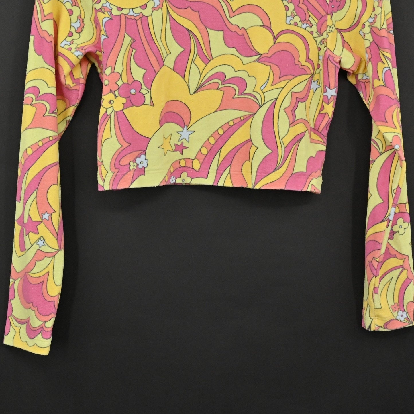 Frankies Bikinis Womens Cheri Terry Cardigan Size S Psychedelic Print Cropped