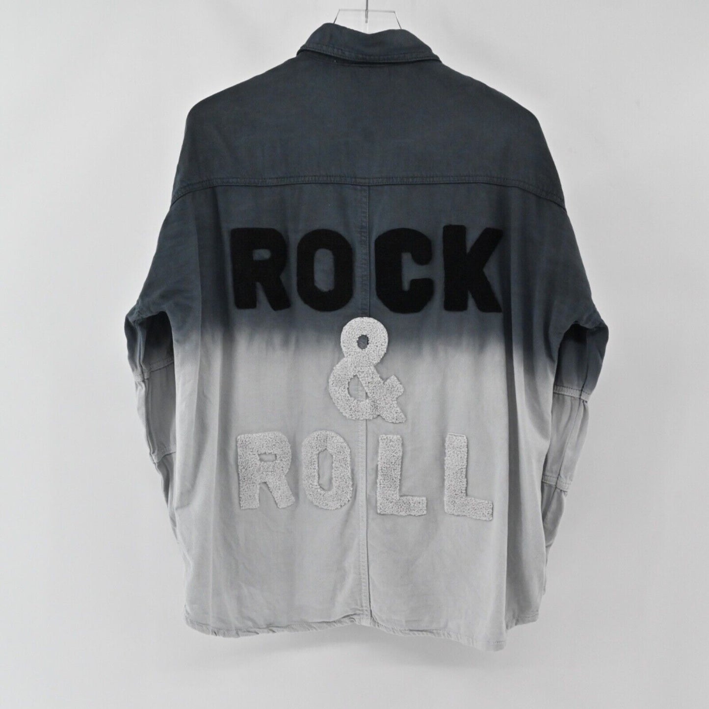 ELAN Jacket Womens Size S Blue Gray Ombre Rock Roll Devan Denim Shacket Cotton