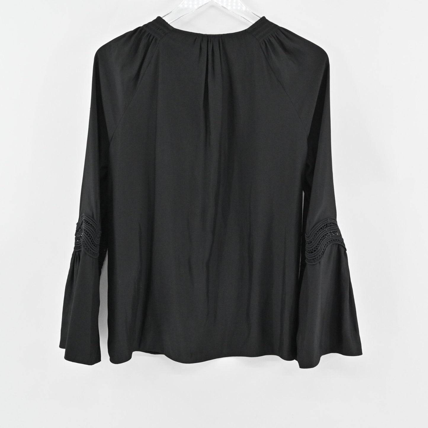 RAMY BROOK Womens Top Size S Black Smocked Keyhole Neck Lace Inset Detail Blouse