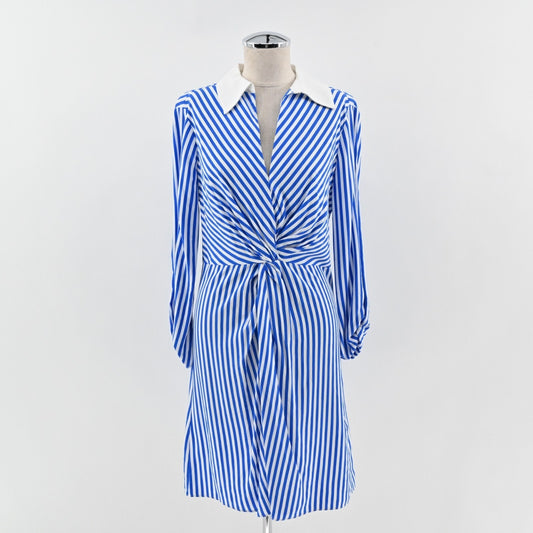 ADRIANNA PAPELL Stripe Twist Front Dress Size 4 Blue White Quarter Sleeve Mini