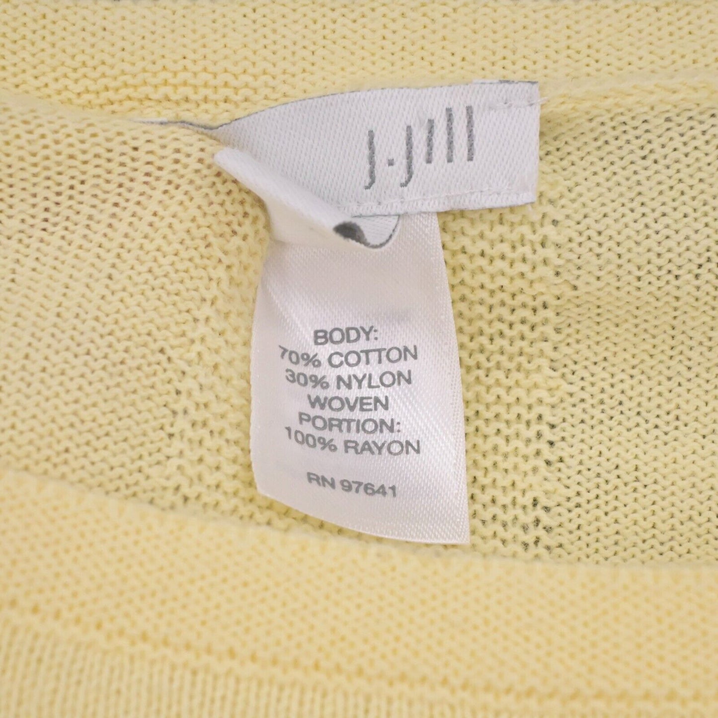 J JILL Sweater Womens Size L Petite Yellow Knit Cotton White Contrast Hem Preppy