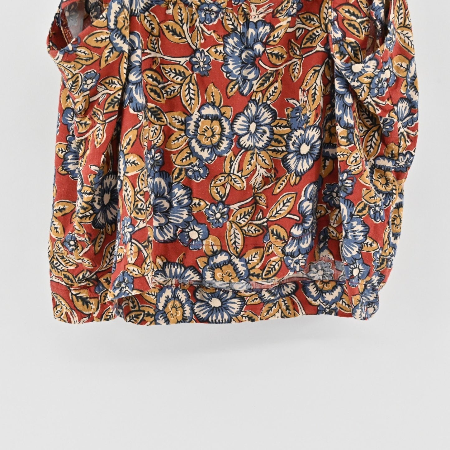 FAHERTY Womens Pacifica Floral Square Neck Top Size L Red Blue Linen Sleeveless