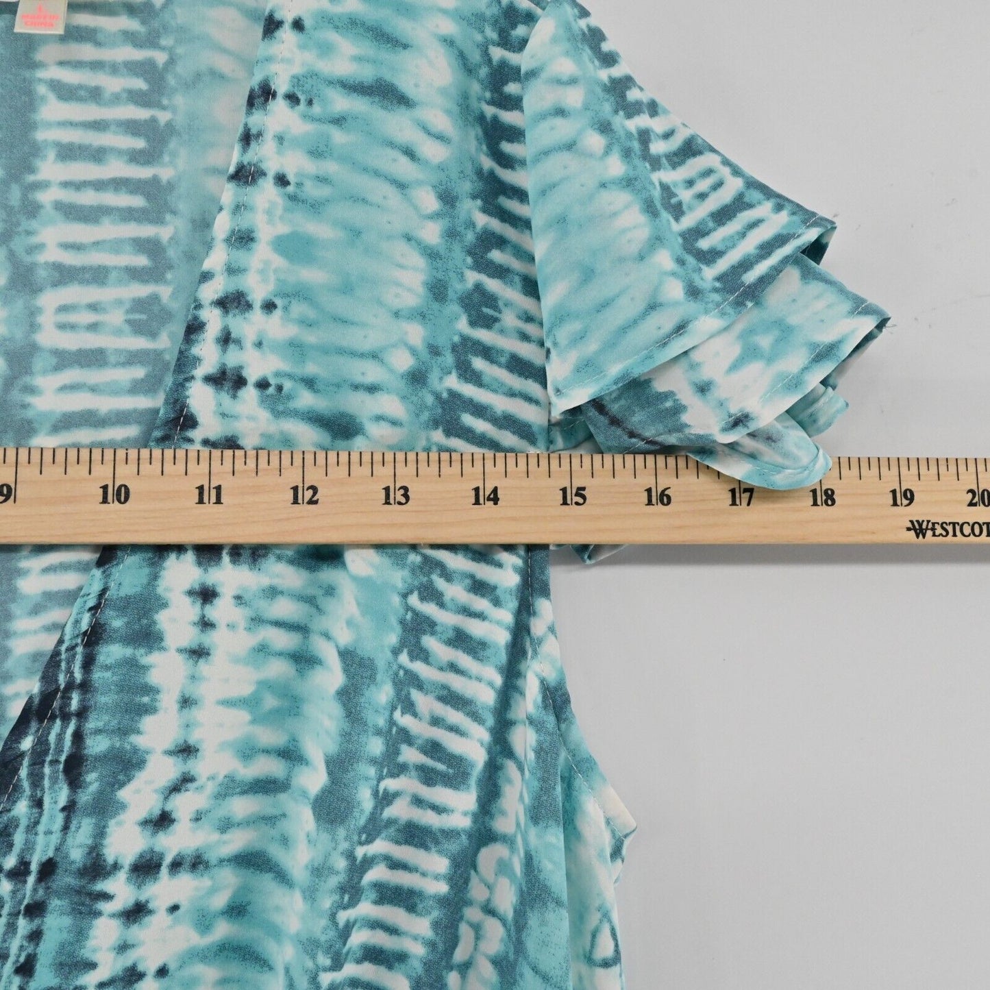 LUXXEL Romper Womens Size L Short Sleeve VNeck Turquoise Printed Tie Waist Frill