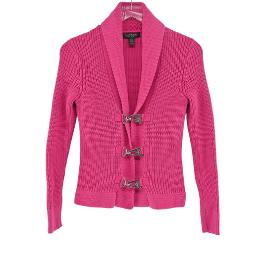 LRL Cardigan Sweater Womens Sz PXS Hot Pink Knit Long Sleeve Cotton Shawl Collar