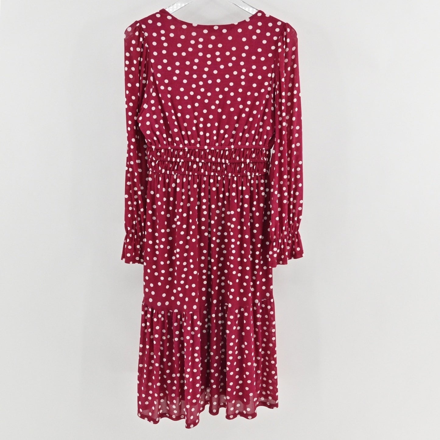 Elizabeth & James Polka Dot Midi Dress Size L Red White Tiered Retro Whimsical