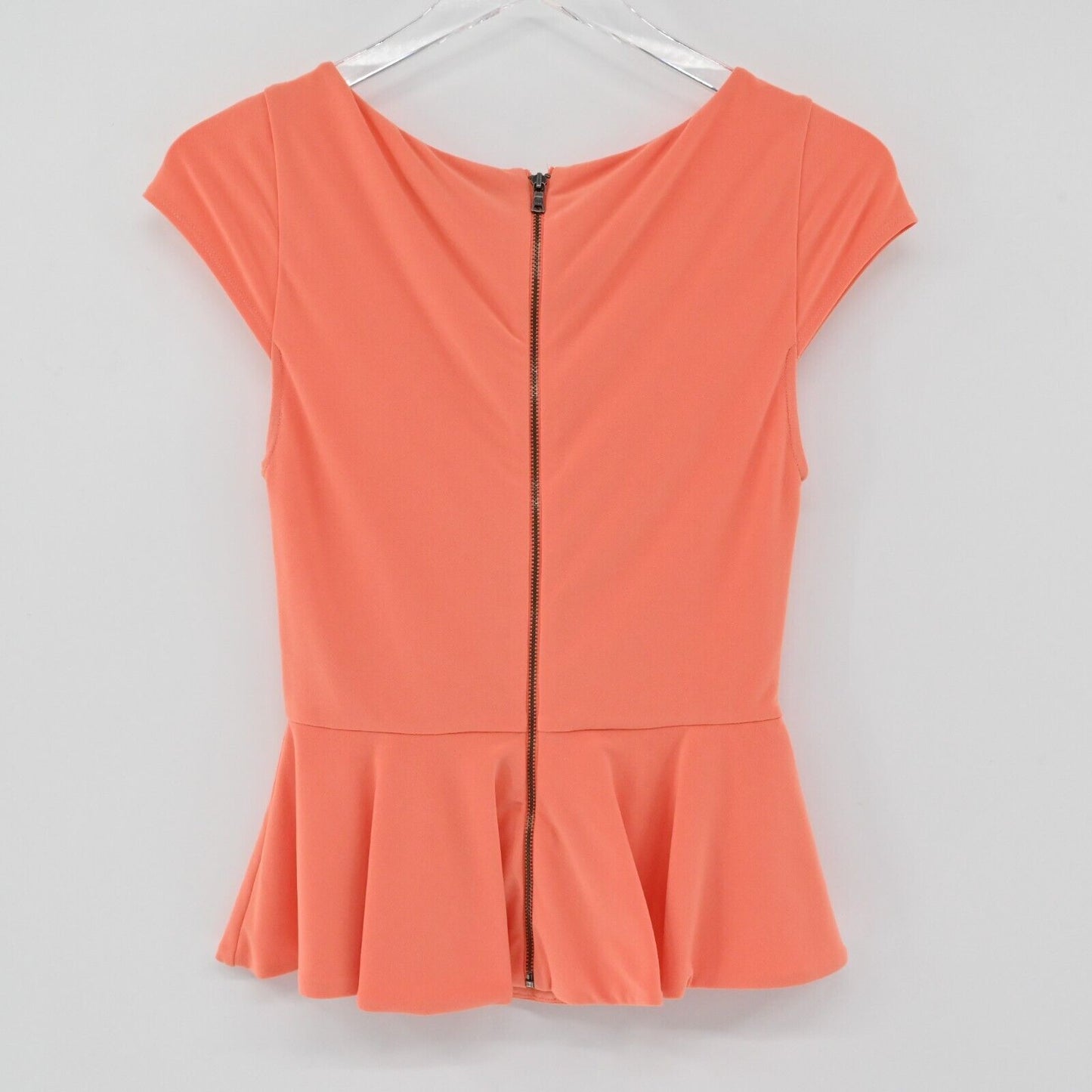 ALICE OLIVIA Top Womens Sz XS Ella Peplum Ponte Blouse in Papaya Short Sleeve