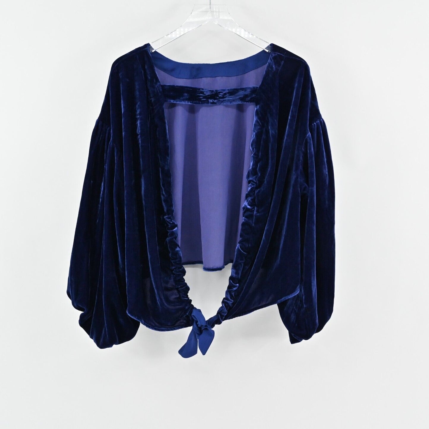 FREE PEOPLE Top Womens Sz M Blue Gimme Some Lovin' Velvet Open Back Blouse Boho