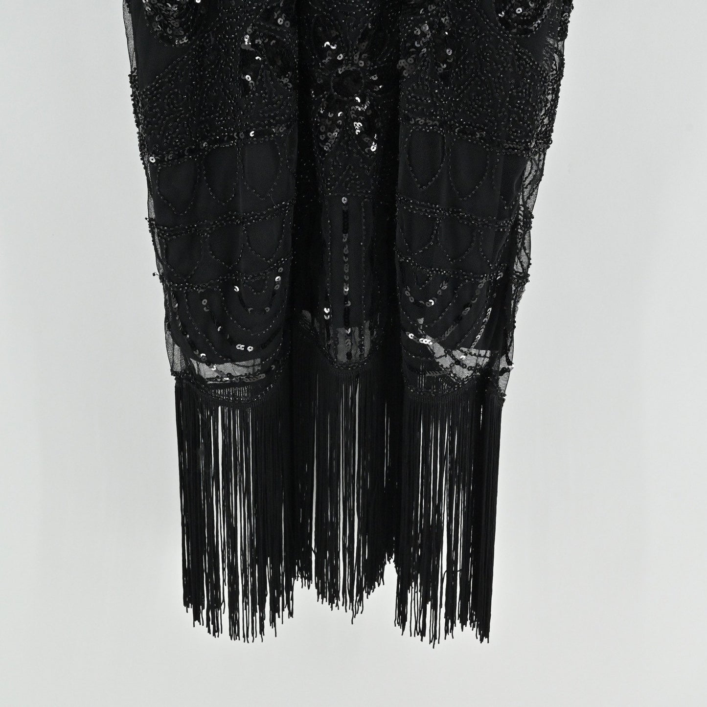 PrettyGuide Sequin Fringe Cocktail Midi Dress Size L Gatsby Glam Flapper Black