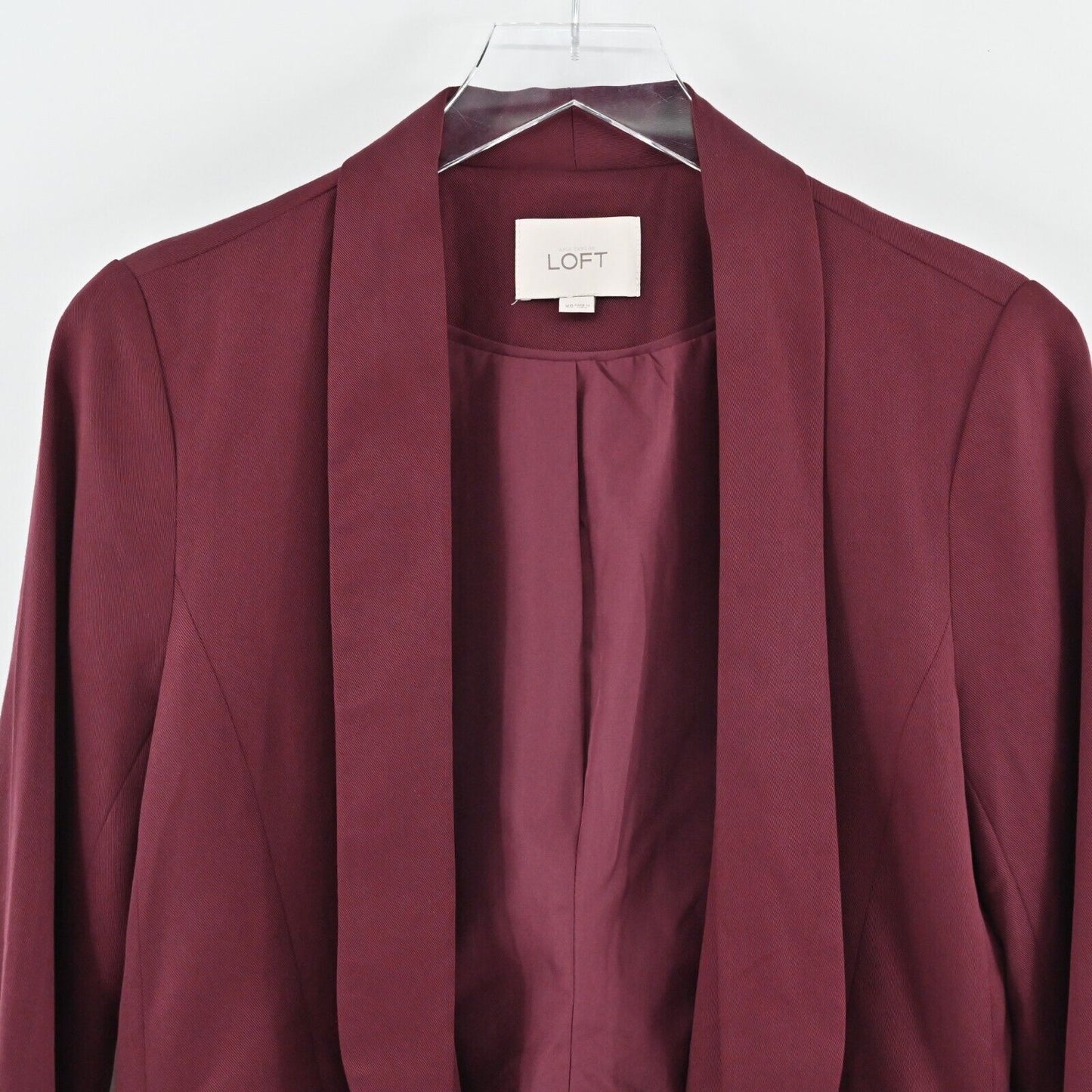 LOFT Blazer Womens Sz XS Burgundy Open Front Shawl Collar Jacket Corpcore Maroon