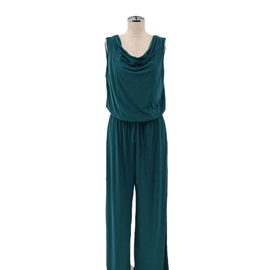 VINCE CAMUTO Jumpsuit Womens Size M Solid Teal Cowl Neck Sleeveless Full Length