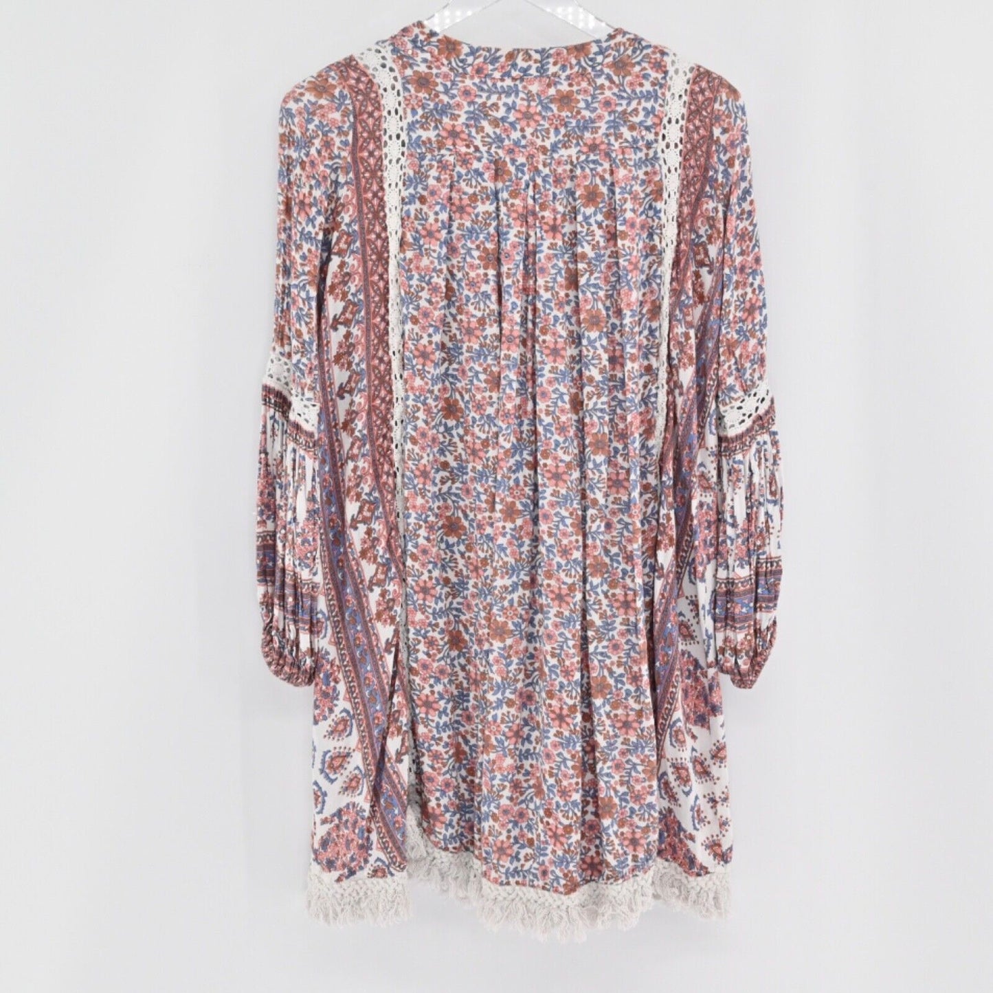 RAGA Dress Womens Size XS Samaira Mini Swing Floral Print Tassel Tie Fringe Trim