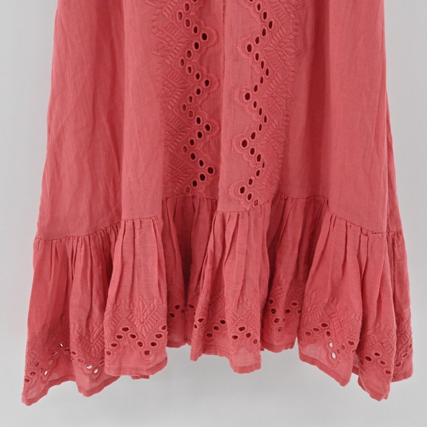 HOUSE OF HARLOW Dress Womens Size XS Coral Embroidered Eyelet Ruffle Tank Cotton