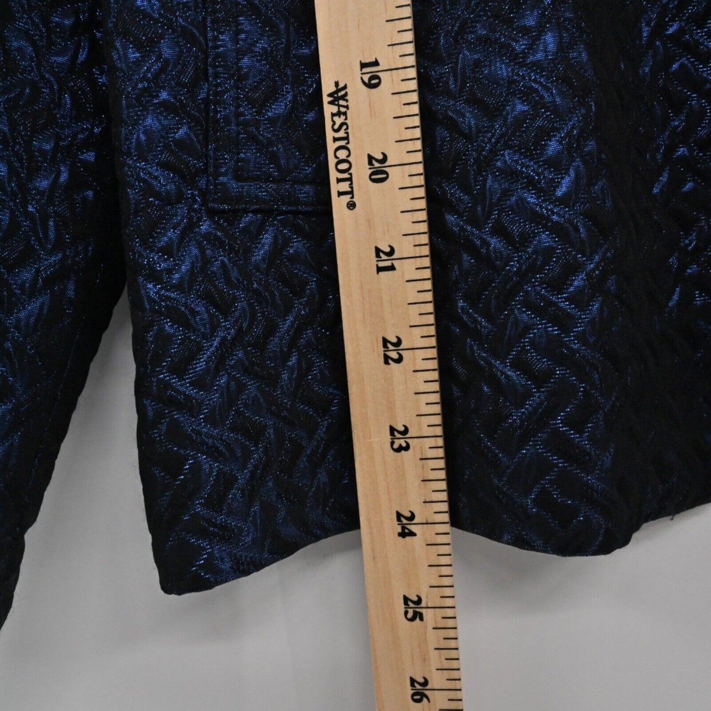 JONES NEW YORK Jacket Womens Sz S Blue Metallic Quilted Herringbone Button Front
