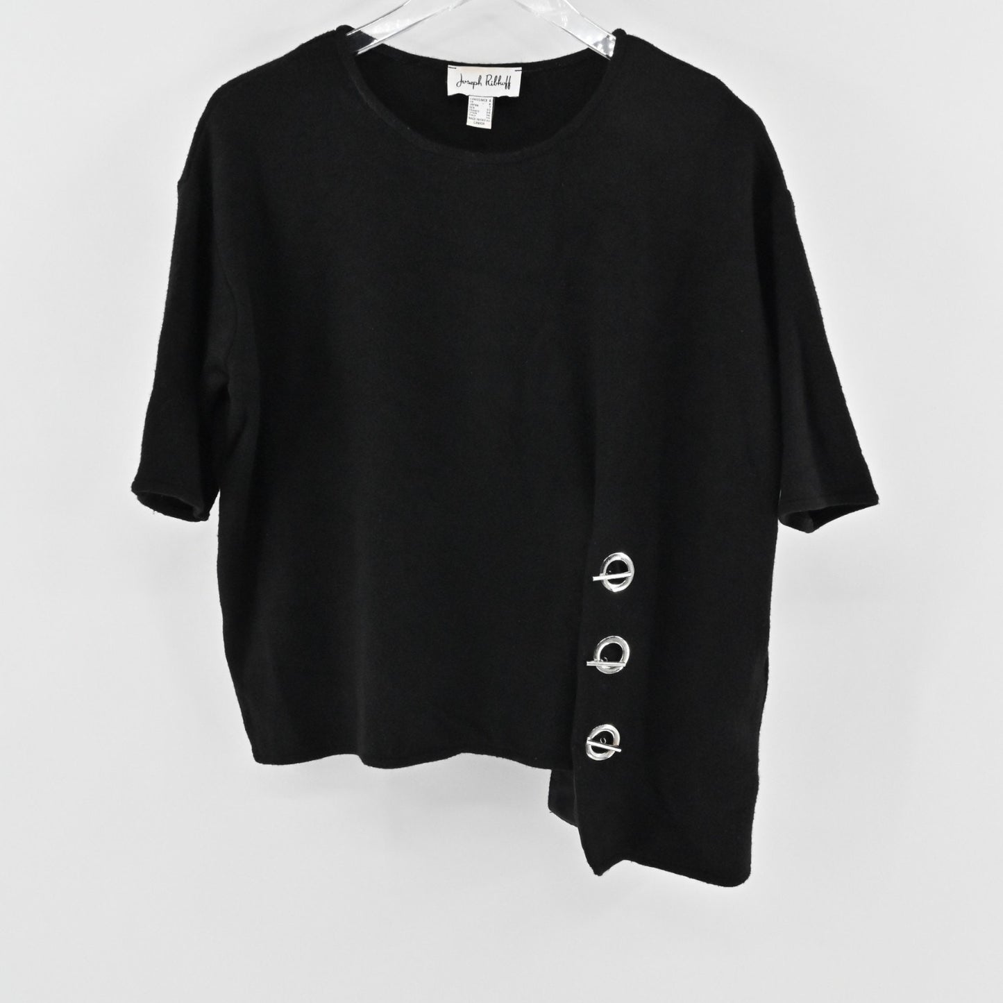 Joseph Ribkoff Womens Black Asymmetrical Top Size 4 Silver Toggle Detail Blouse