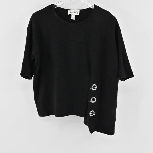 Joseph Ribkoff Womens Black Asymmetrical Top Size 4 Silver Toggle Detail Blouse