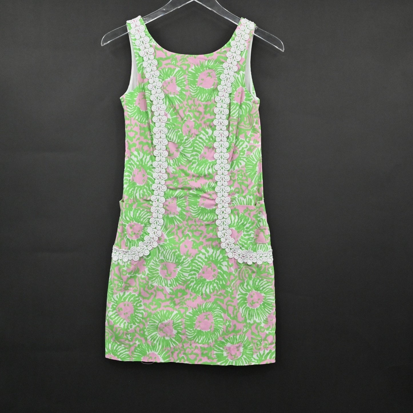 Lilly Pulitzer Liz Mini Shift Dress Size 00 Green Sunnyside Lions Cotton Pockets