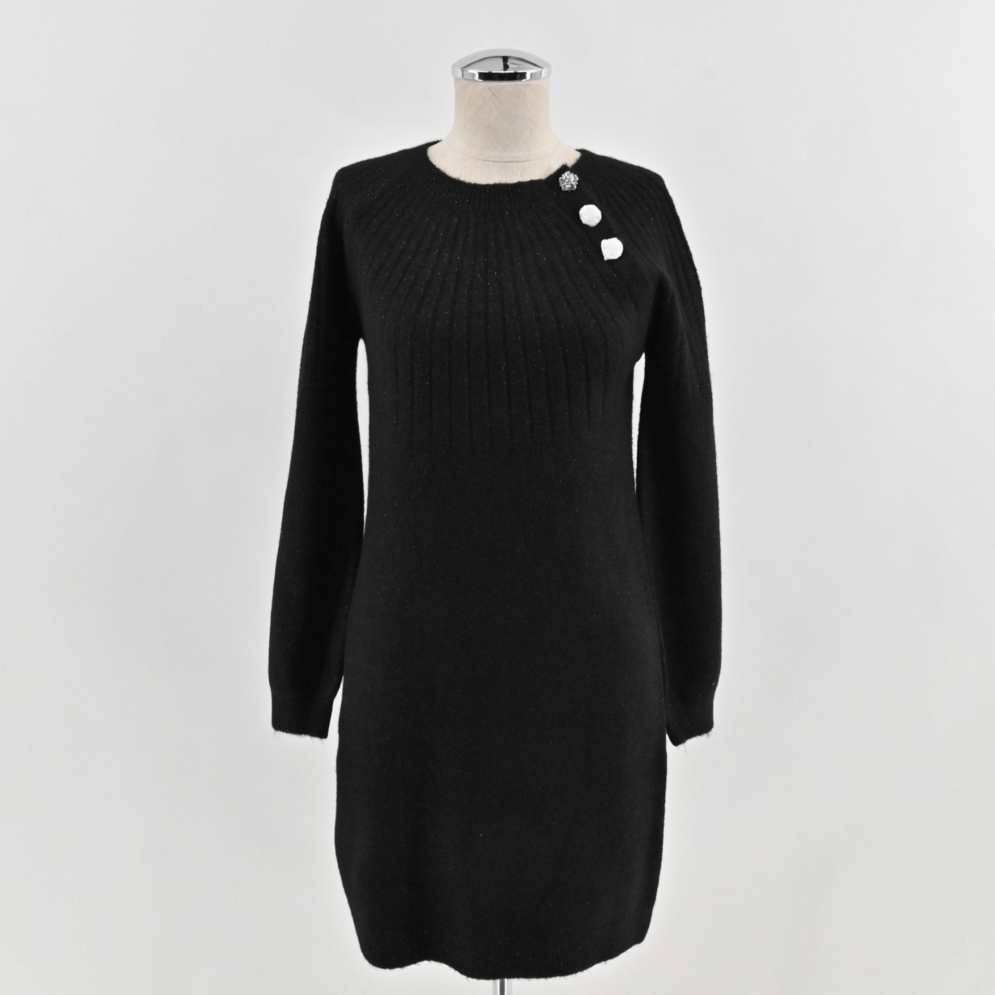 LOFT Metallic Sweater Dress Size XS Black Rhinestone Super Soft Knit Long Sleeve