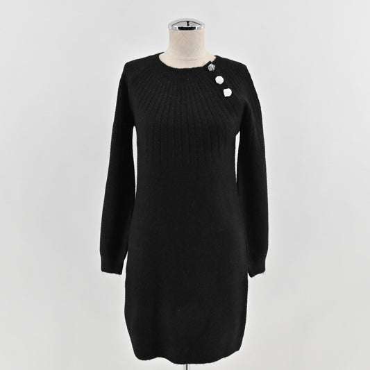 LOFT Metallic Sweater Dress Size XS Black Rhinestone Super Soft Knit Long Sleeve