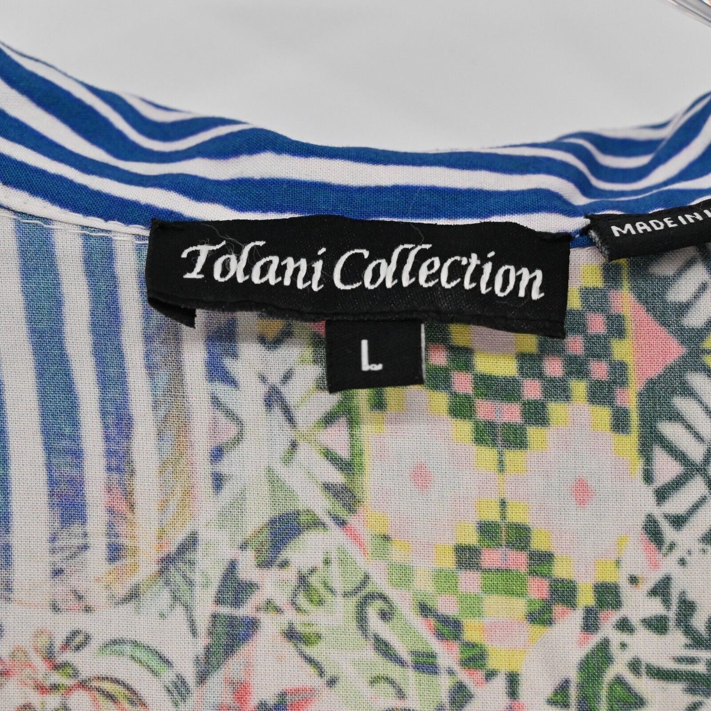TOLANI Top Womens Size L Multicolor Collar Boxy Fit Short Sleeve Button Front